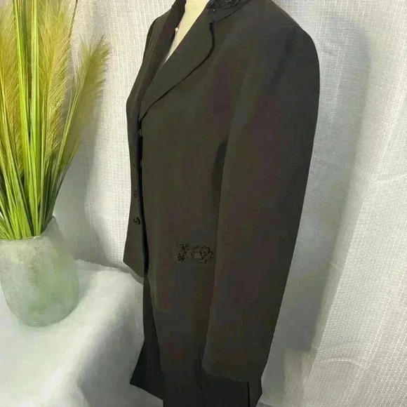 Studio Tahari Size 12 Silk Skirt Suit Brown w/Embellishments Snap Enclosure - Picture 3 of 16